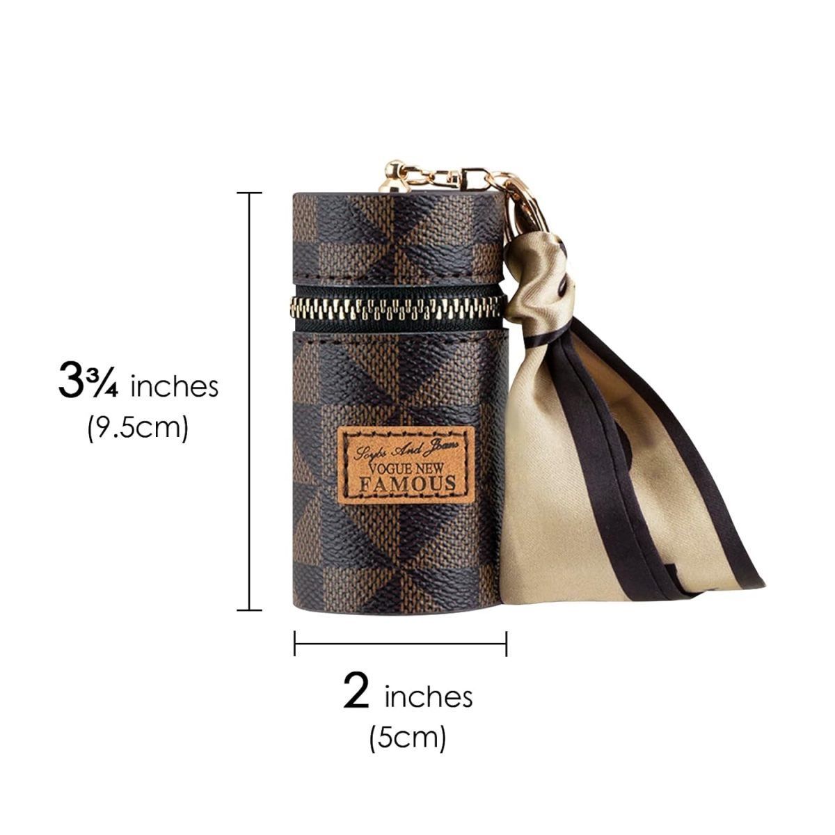 Adorila Leather Travel 2 Pack Lipstick Organizer, Lip Gloss Bag with Keychain, Portable Mini Lipstick Case for Purse (Brown, Pink), Brown+White - Image 3