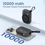 Portronics Power Shutter 10000mAh 15W Magnetic Wireless Fast Charging Powerbank with in-Built Type C & 8 Pin Cable, 22.5W Type C PD Output, Type C Bidirectional Port, LED Display (Black) - Image 2