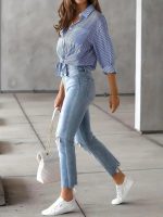 IndoPrimo Striped Shirt for Women Full Sleeve Stylish Shirt - Image 4
