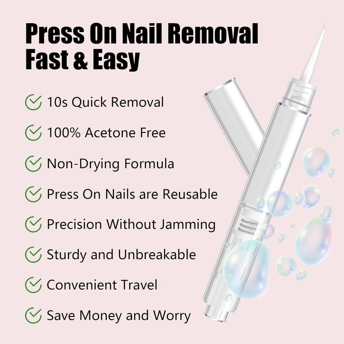 BWOGUE Nail Glue Remover for Press on Nails, 50ml Acetone-free Removal for Quick Dry Strong Glue & Nail Polish Remover, Gentle Off for Fake Nail Tips, Can't Remove Gel Polish, Press on Nails Remover - Image 2