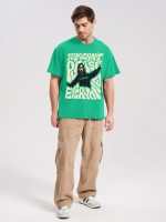 LEOTUDE Half Sleeve Oversized Cottonblend Round Neck Drop Shoulder Printed Men's T-Shirt (Color Rama Green) - Image 4