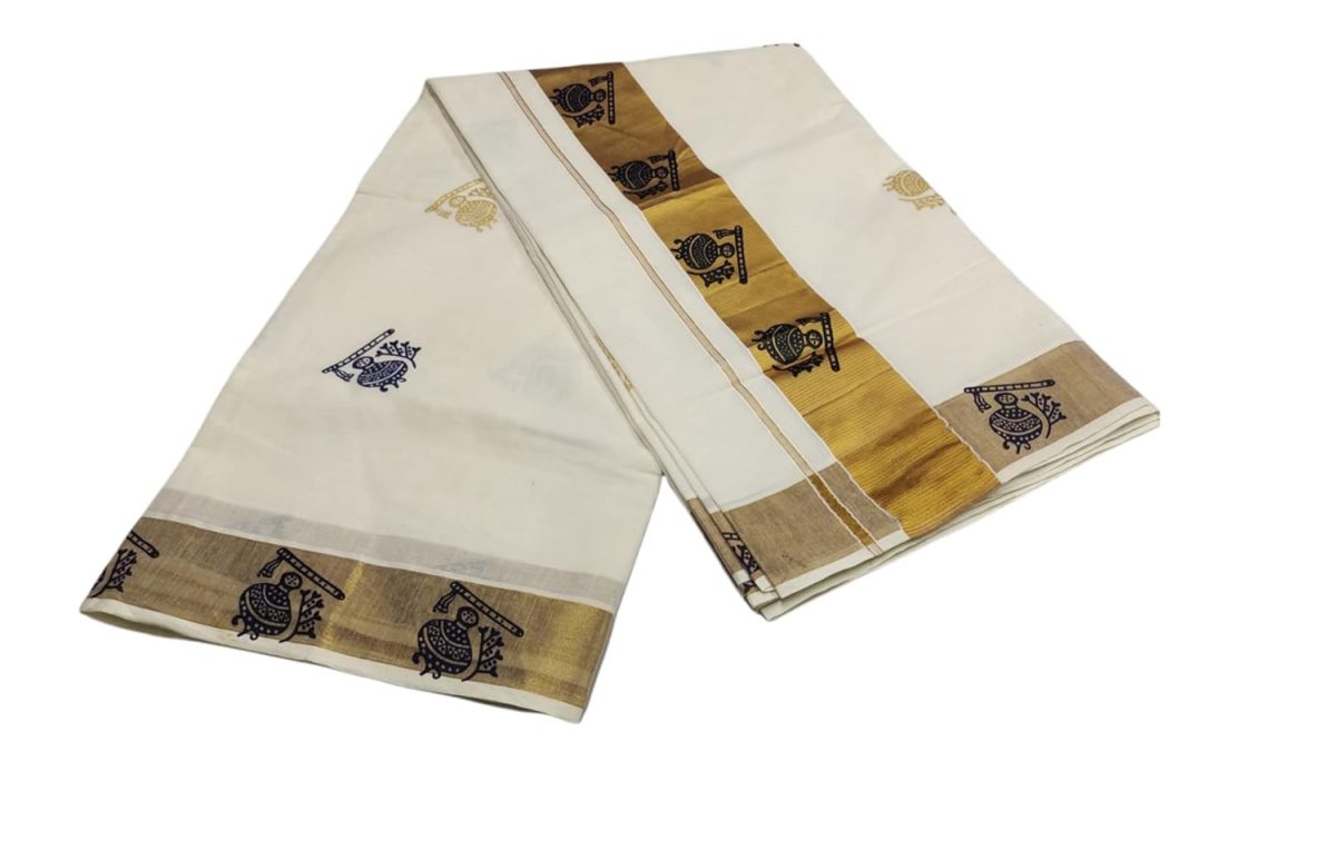 SKT Shree Kalaivani textile Women's Kasavu Cotton Saree With Blouse Piece - Image 4