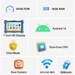 Fivahiva Kids Tablet 7-Inch, 64GB, 1GB RAM, Blue,Wi-Fi, Octa-Core Processor, Ad-Free Content, Parental Controls, Iwawa Learning Games, 2025 Model - Image 2