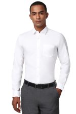 Peter England Men Polycotton Slim Fit Full Sleeve Stretchable Solid Shirt | Lycra Comfort