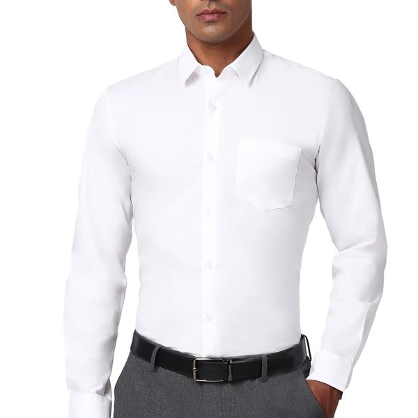 Peter England Men Polycotton Slim Fit Full Sleeve Stretchable Solid Shirt | Lycra Comfort