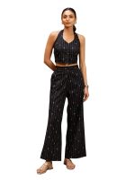 FIORRA Women's Black Printed Cotton Co-ord Set