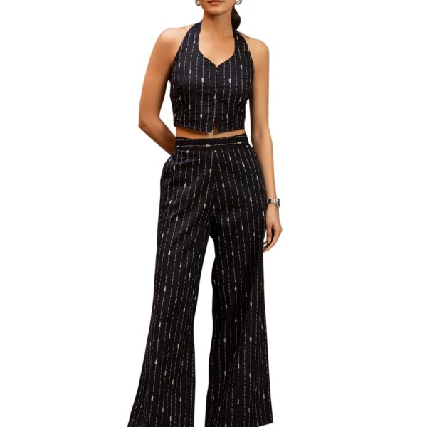 FIORRA Women's Black Printed Cotton Co-ord Set