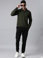 Men's Stylish Textured Full Sleeve Polo T-Shirt (Olive Green) - Image 6