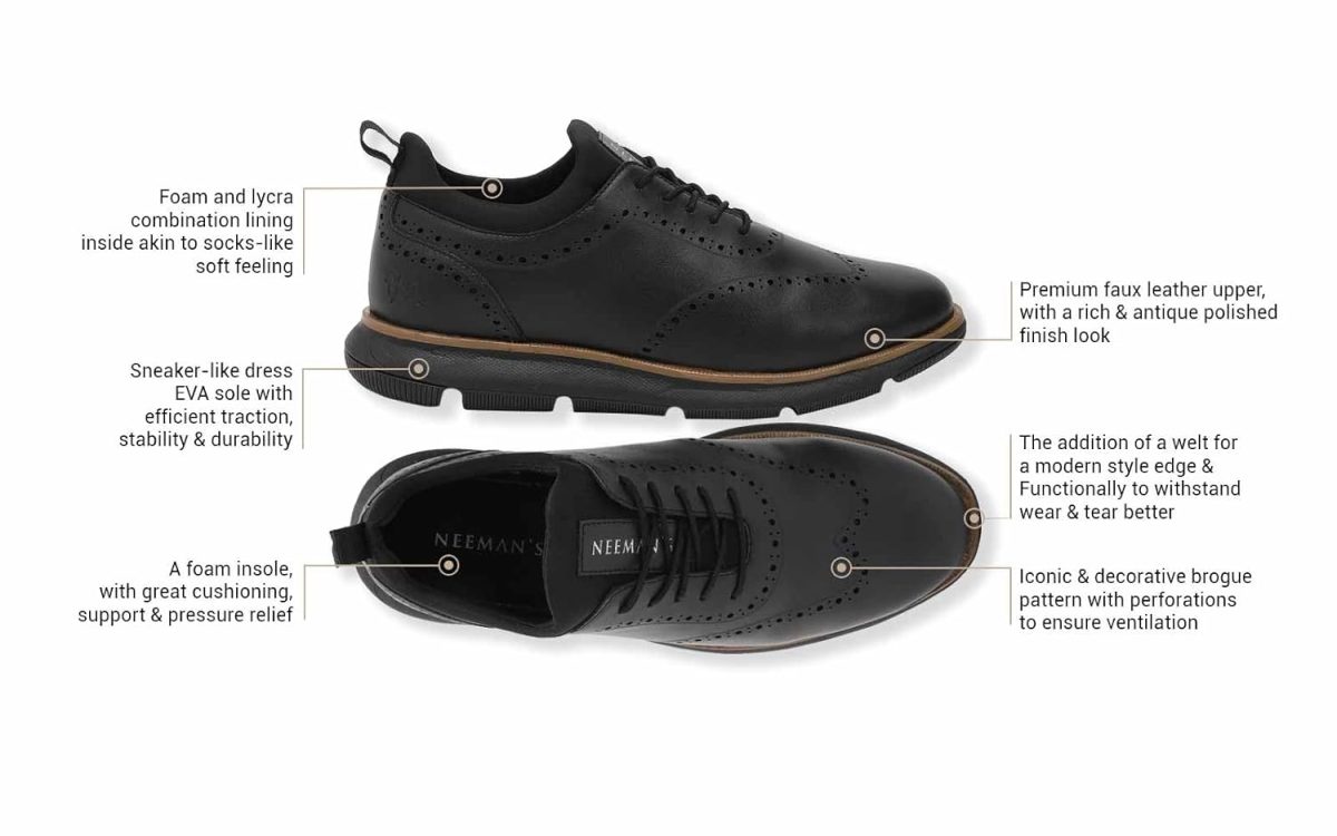 Neeman's Crossover Brogues for Men | Faux Leather (PU) on Mesh Base | Comfortable Semi-Casual Oxfords - Image 6