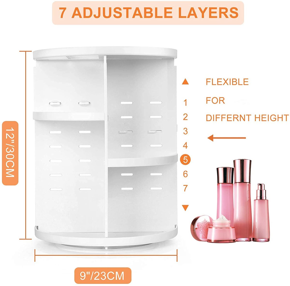 INOVERA (LABEL) Cosmetic Makeup Organizer for Women, Bride & Girls - 360 Rotating Storage Organiser Box - Dressing table Vanity Case Holder for Lipsticks, Skincare Kit & Brushes Set - White - Image 2