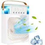 SHENGYI Portable Air Conditioner Fan, Mini Personal Evaporative Air Cooler Oscillation/Humidifier/Timing Function, Desktop Misting Fast Cooling Fan With Led Light For Room Office Camping (White)