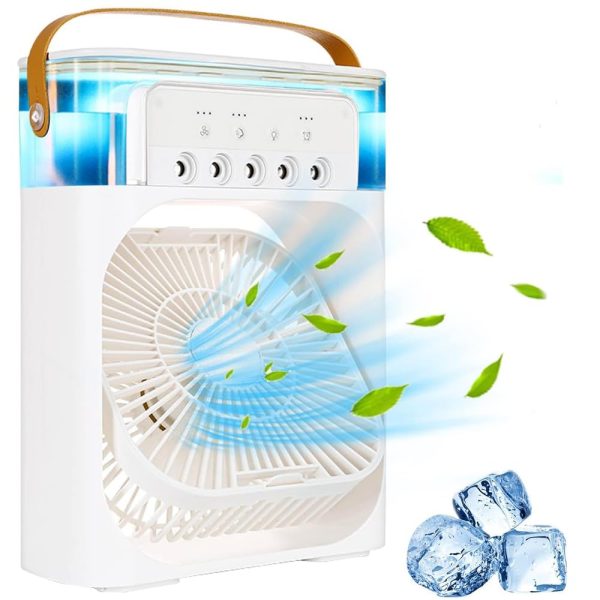 SHENGYI Portable Air Conditioner Fan, Mini Personal Evaporative Air Cooler Oscillation/Humidifier/Timing Function, Desktop Misting Fast Cooling Fan With Led Light For Room Office Camping (White)