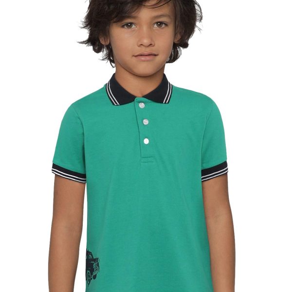 L'Adore Boy's Green Plain Polo Short Sleeve T-Shirt