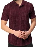 Men's Cotton Khadi Half Sleeve Shirt, Front Pocket, Textured Pattern, Spread Collar - Image 2