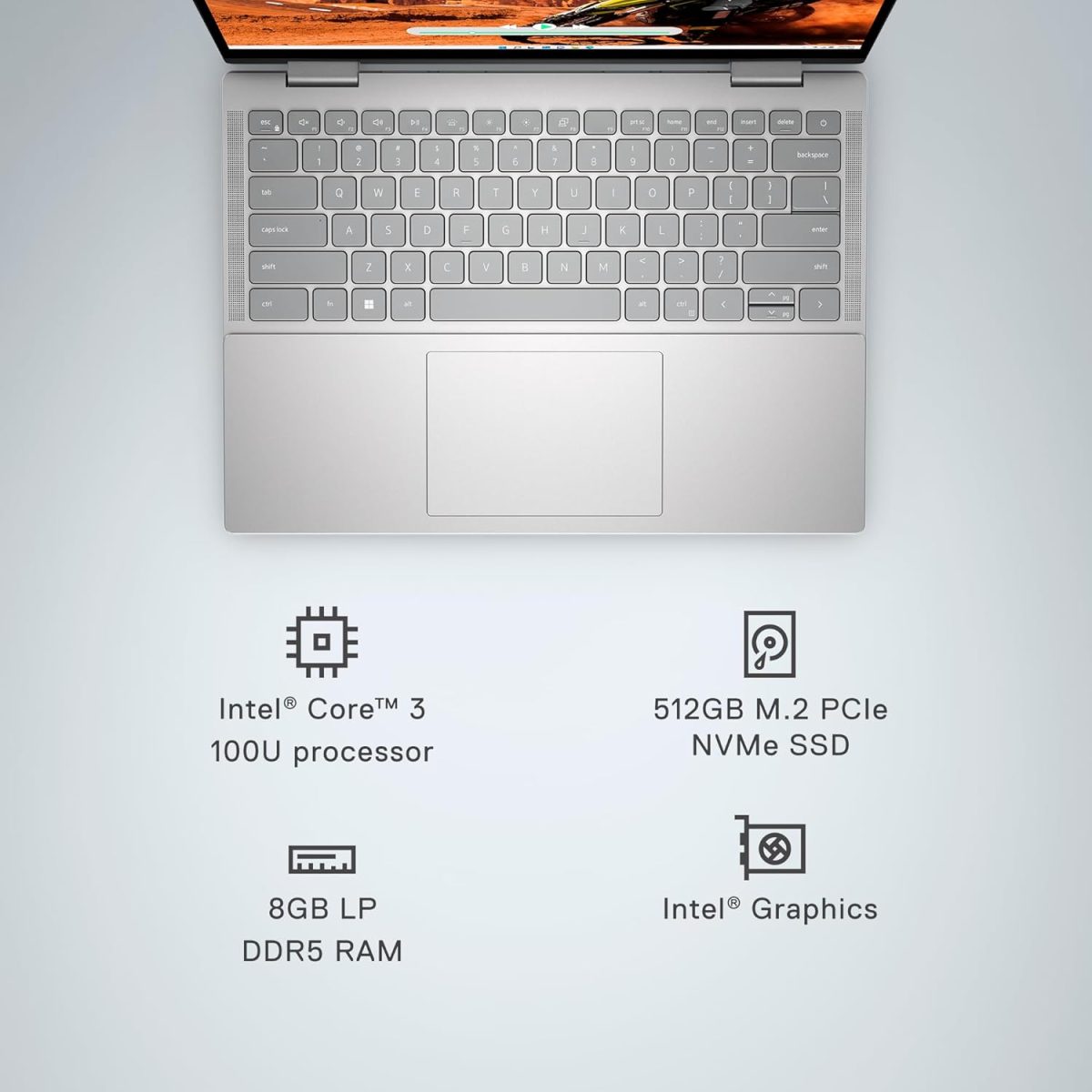 Dell Thin & Light Inspiron 7440 2in1 Laptop, Intel Core 3 100U Processor, 8GB + 512GB SSD, 14" (35.62cm) FHD+ 250nits Display Touch, Backlit KB + FPR, Win 11 + MSO'21,15 Months McAfee,Ice Blue,1.71kg - Image 7