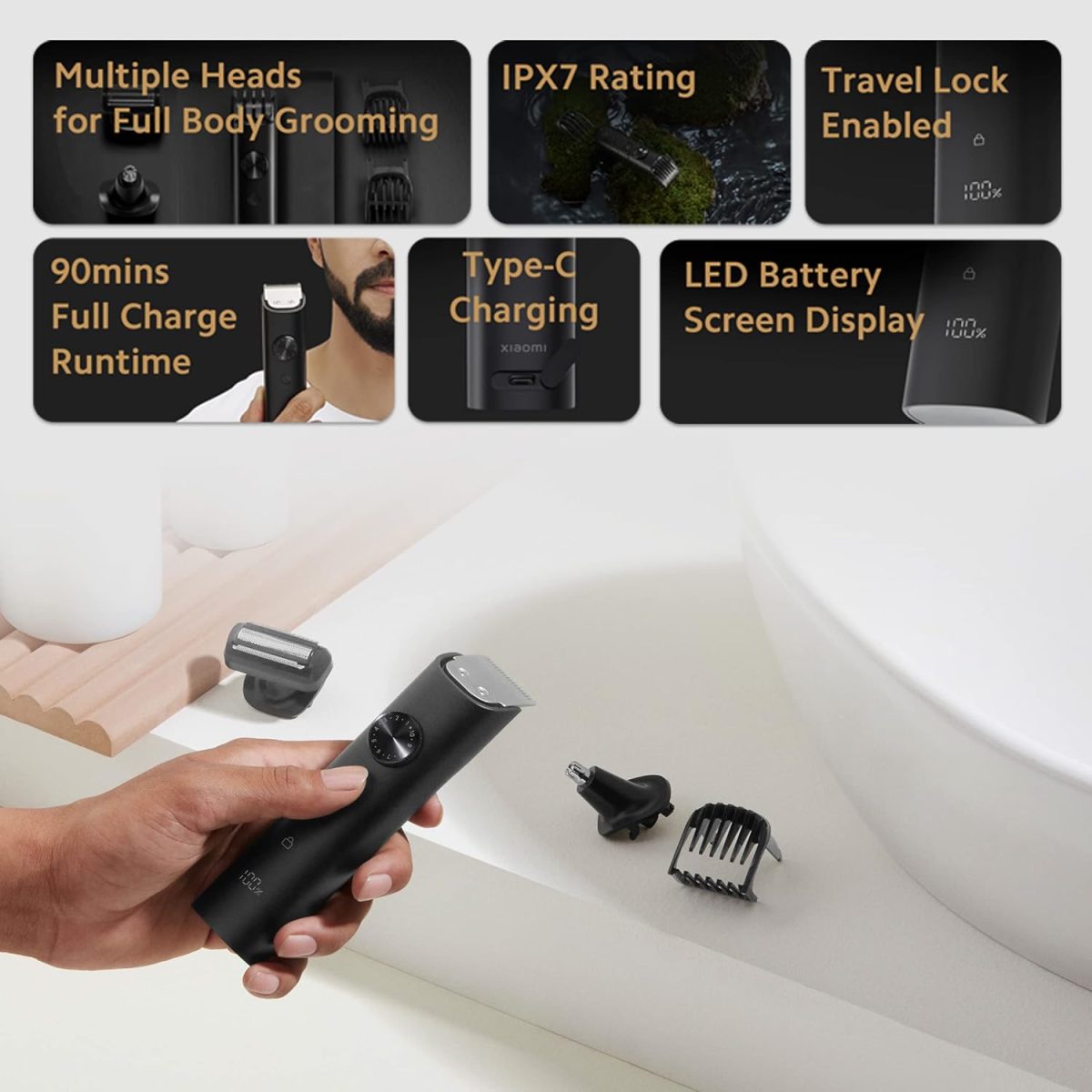 Mi Grooming Kit Pro (Trimmer Kit), Face, Hair, Body - All-in-One Professional Styling Trimmer, Body Groomer, Nose & Ear Hair Trimming, Hair Clippers, Beard Combs, Quick Charge & 90 Mins Run Time,Black - Image 2