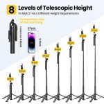 KINGONE Long Selfie Stick with Tripod Stand Aluminum 71inch/180cm, 360° Degree Rotation Selfie Stick Tripod for Phone, Rechargeable Remote & LED Fill Light, 1/4" Screw for Camera Gopro for Vlogging - Image 4