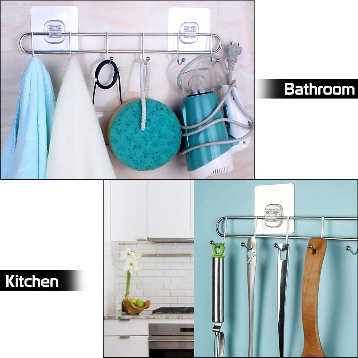 ZURATO Stainless Steel Bathroom Wall Hook 6 Hooks Cloth Hanger Bathroom Wall Door Hook Magic Sticker Self Adhesive for Bathroom Towel Rail Kitchen Hanger Hooks Capacity-5 Kg, Silver - Image 2