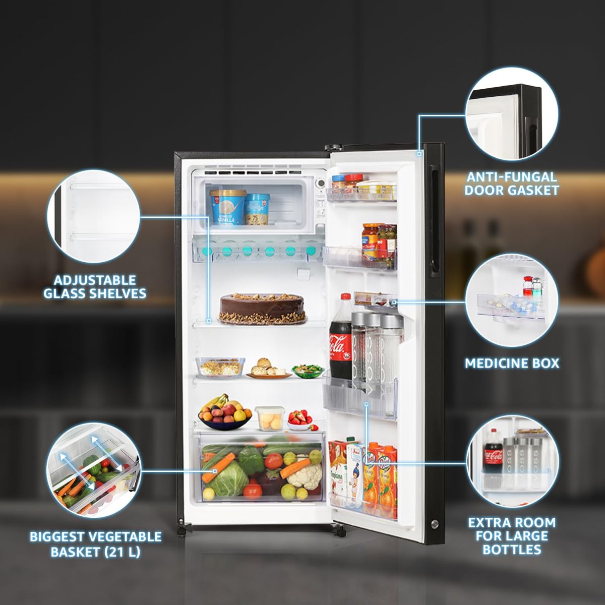 SHARP 193 L Direct Cool Single Door 4 Star Refrigerator |Japan 7 Shield Protection|Mirror Glass Finish|(Blue, SJ-G19ST-BL) - Image 3