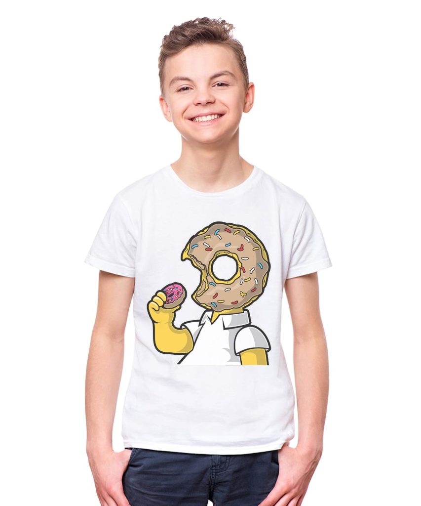 THREADCURRY Mmmm.. Donut | Doughnuts Funny Sarcasm Comic Food Love Cotton Graphic Printed Tshirt for Boys White