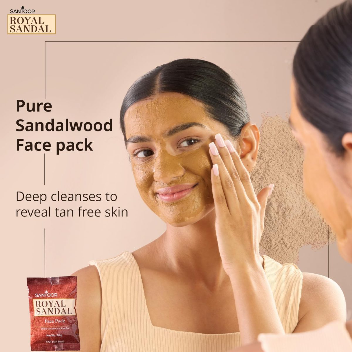 Santoor Royal Sandal Detan Pack | 3 Soaps (150g Each) + Free Serum (15ml) + Free Face Pack (20g) | 100% Sandalwood Oil & Powder | 3-Step Natural Detan | Reduces tan, Improves complexion, Even Skin Tone & Glow - Image 8