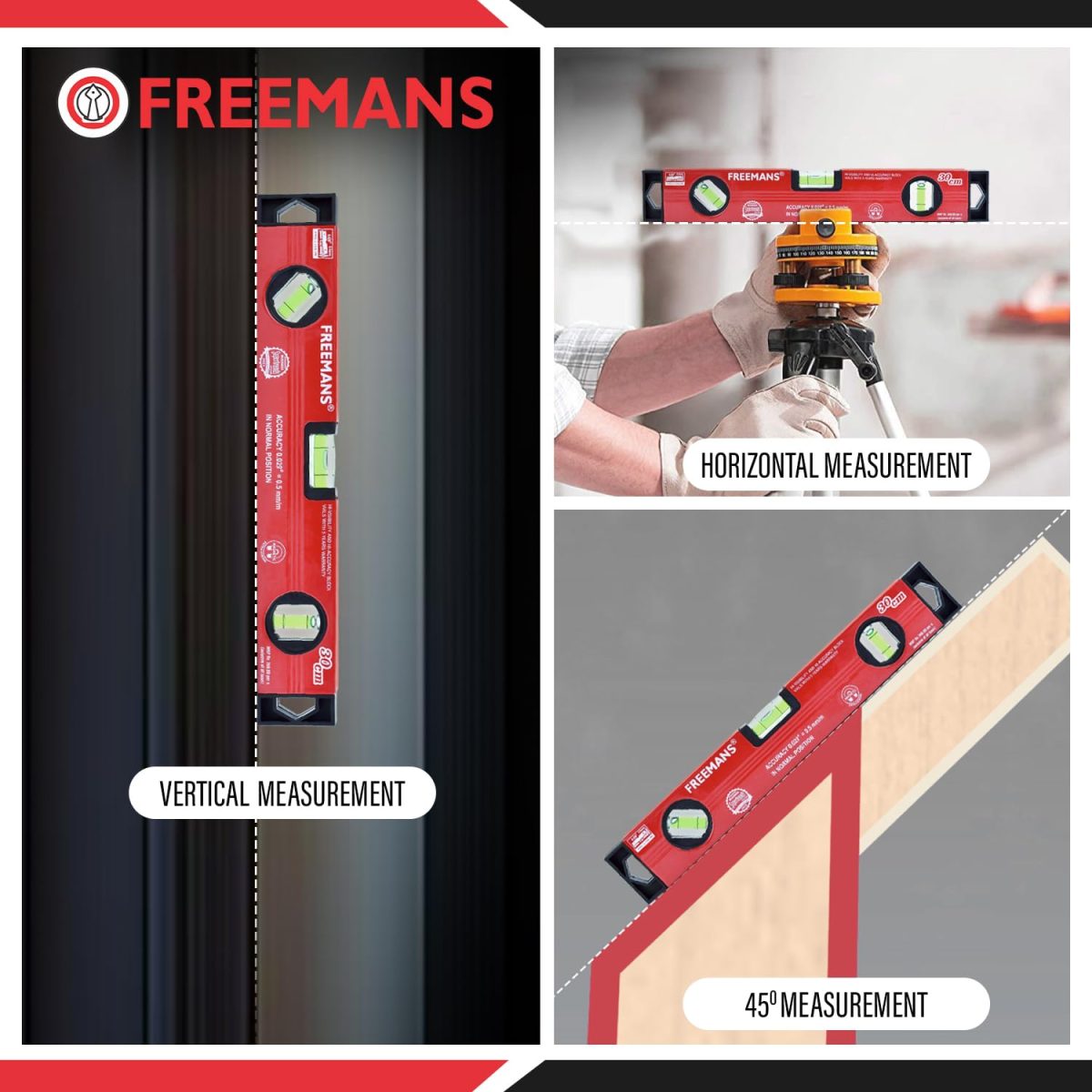 FREEMANS Box Section Aluminum Spirit Level with Magnet 30cm - Image 6