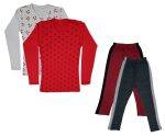 IndiWeaves Girls Cotton Full Sleeve Printed T-Shirts and Cotton Capri 3/4 Pants (Maroon,Dark Grey,White,Red,12-13 Years) Pack of 4
