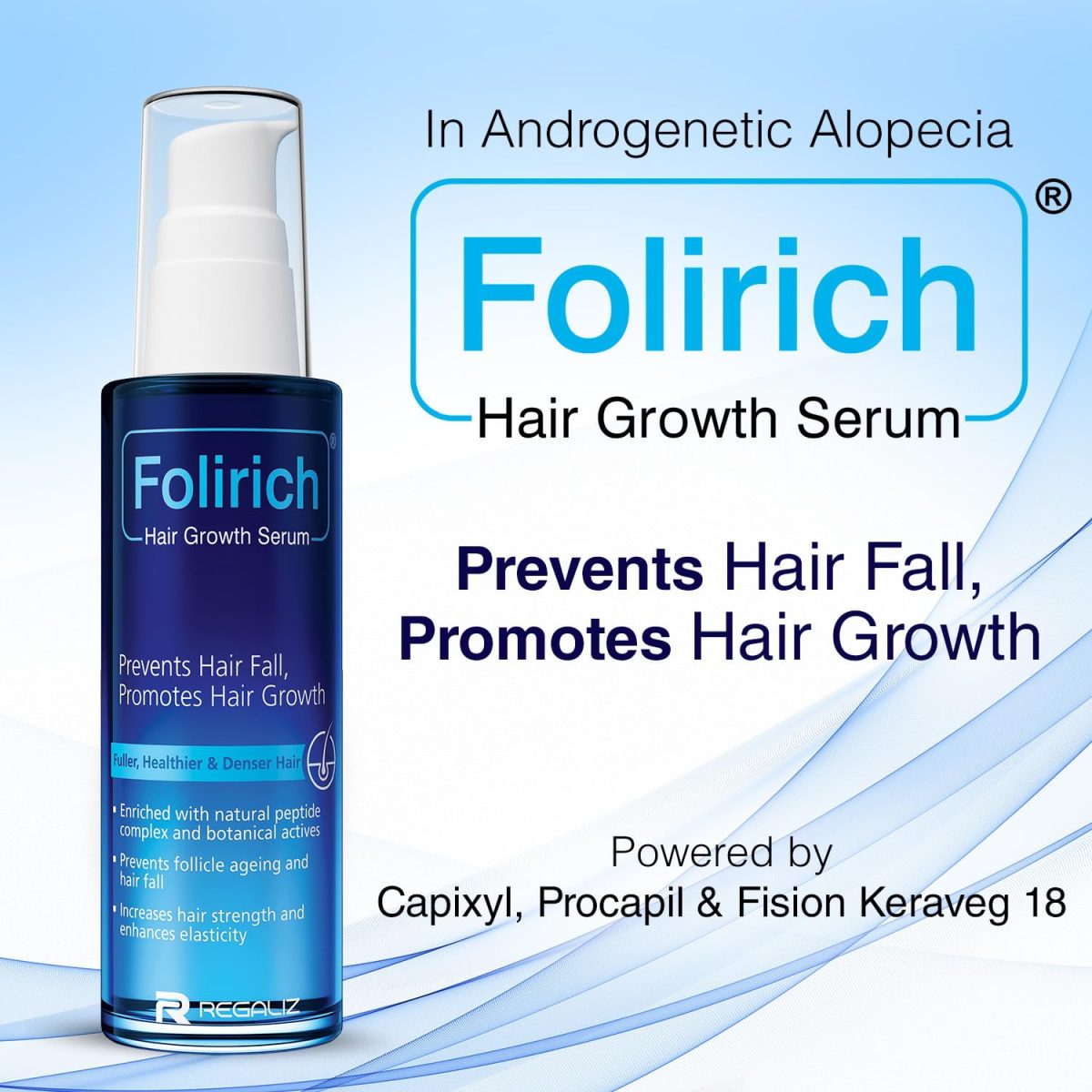 Folirich Hair Growth Serum | Promotes Fuller, Thicker, and Healthier Hair | Reduces Hair Fall and Strengthens Hair | Suitable for Men and Women | 60mL - Image 2
