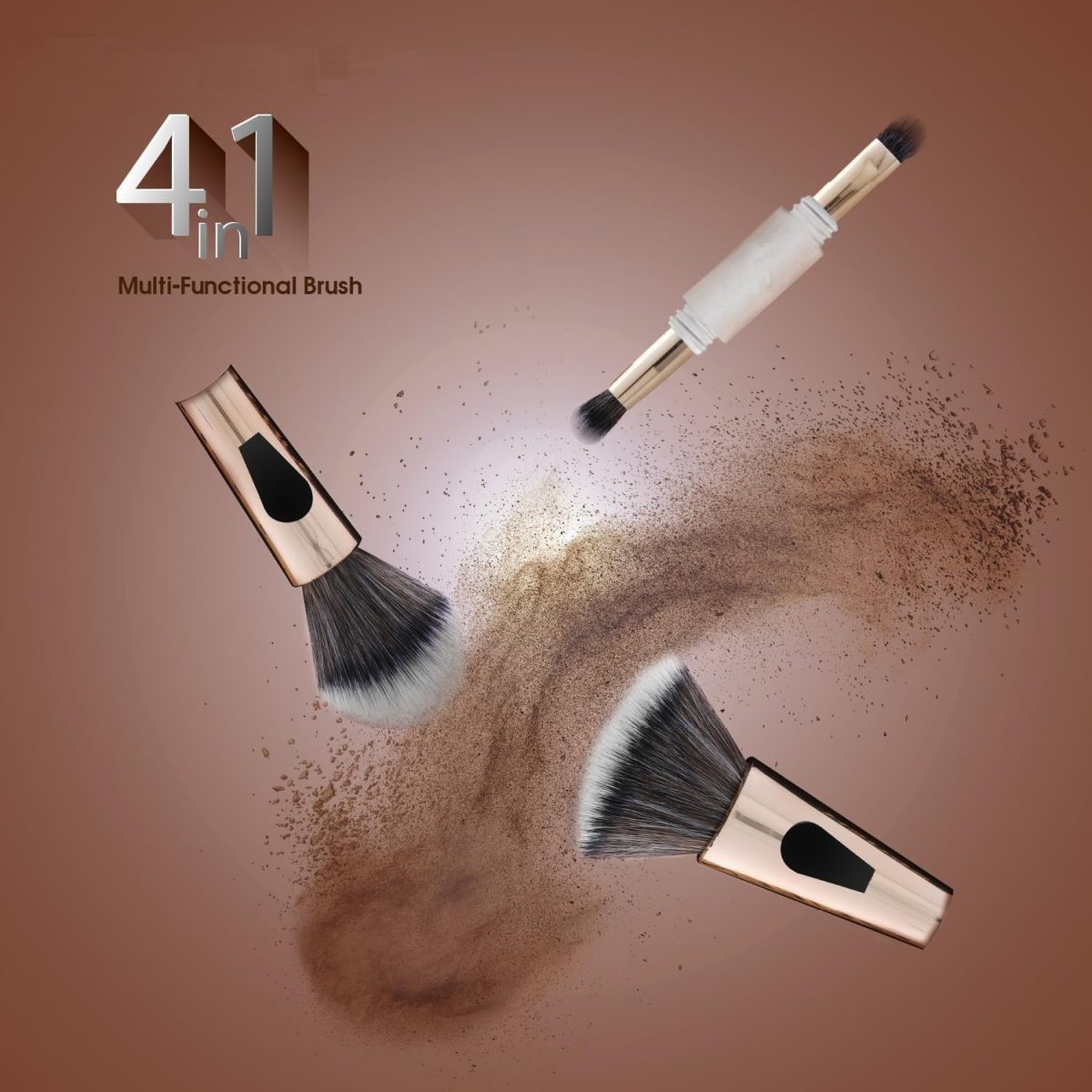 Winkelen 4 in 1 Travel Brush with Multifunctional Foundation Brush, Powder Brush, Eyeshadow Blending & Flat Professional Brush | Soft Bristles Makeup Brushes Set for Women, Girls - Image 5