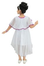 Chandrika Girls midi Knee Length White and Purple Flower Sleeveless Party Dress - Image 3