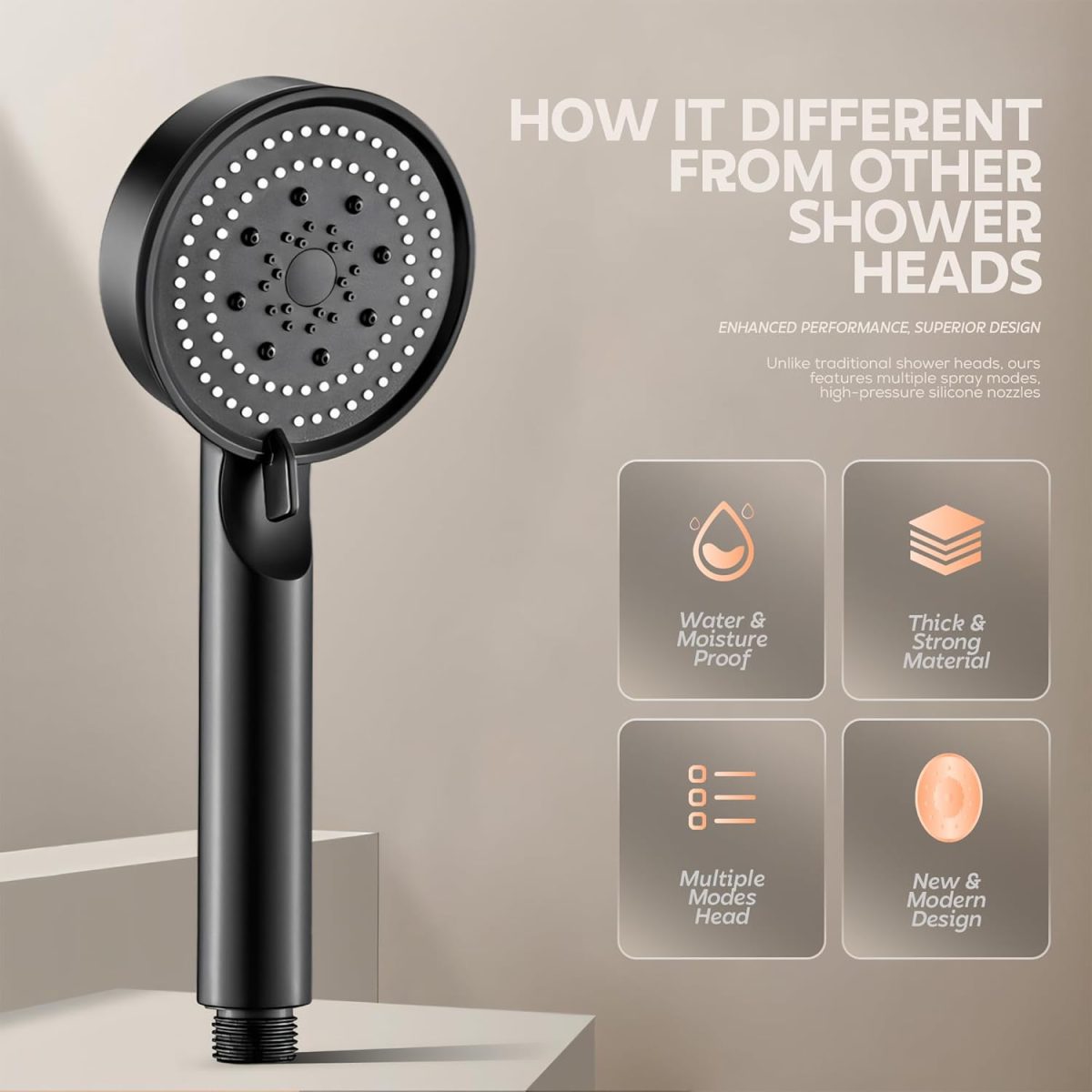 MIORAH Hand Shower for Bath | Sawer Bathroom Set | Shower Head for Bathroom | Handheld Shower | 5 Modes High Pressure ABS Sawar Head, 9 Inch, Pack of 1 - Image 6