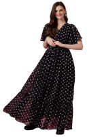 Sheetal Associates Women's Fit and Flare Polka Print Georgette Flared Sleeve Casual Dress
