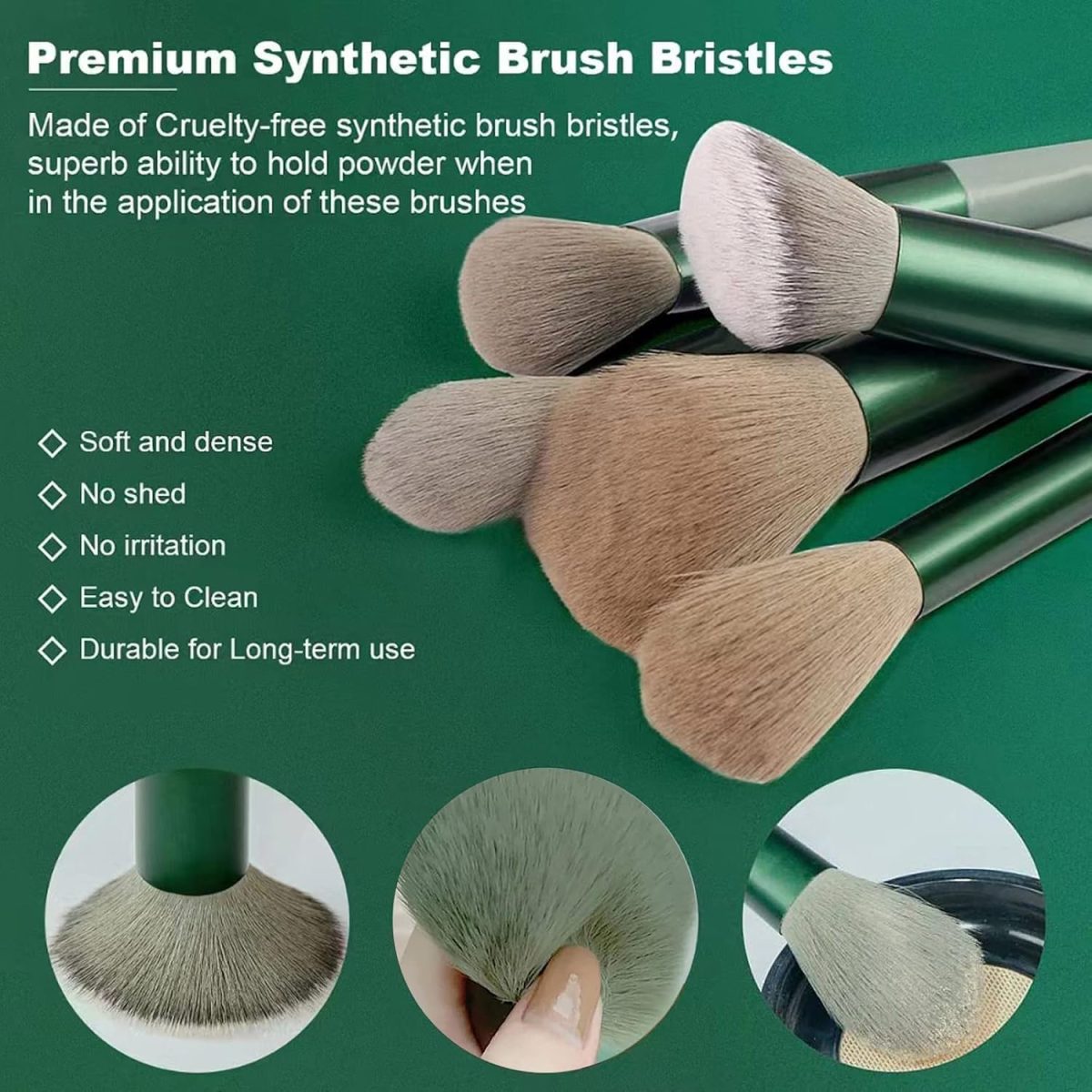 lizepto 13 Pcs Makeup Brushes Set with Bag – Foundation, Concealer, Powder, Blush, Highlighter, Eyeshadow & Eyebrow Brushes – Travel Makeup Kit for Beginners & Makeup Artists (Green) - Image 8