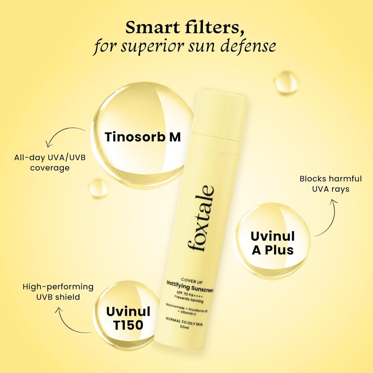 Foxtale SPF 70 Gel-Cream Sunscreen for Oily Skin | Oil Control Sunscreen with PA++++ & Niacinamide | UVA UVB Protection | Prevents Tan | Lightweight, Pore-minimising, No White Cast | 50ml - Image 4