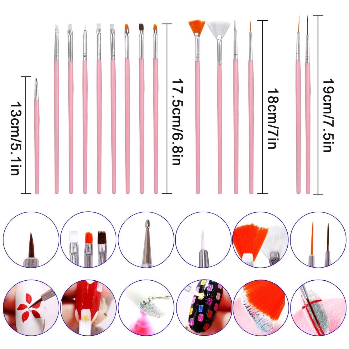First Try Nail Art Painting Brush Set | Acrylic UV & Poly Extension Gel Drawing Polish Brush Tool Kit | Tips Builder Design Dotting Brushes DIY | Nail Art Decoration Accessories – 15 Pcs. (Pink) - Image 3