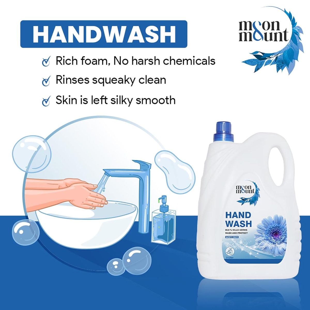 Moon & Mount Hand Wash Protection from Germs, Hand Wash Liquids 5 Liter Liquid Handwash for Everyday Use (Fresh) - Image 2