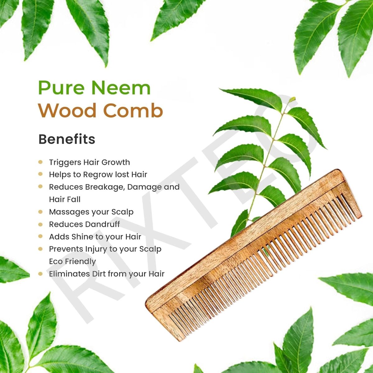 RIXTEC Neem Comb, Wooden Comb | Hair Growth, Hairfall, Dandruff Control | Hair Straightening, Frizz Control For Men and Women - Image 3