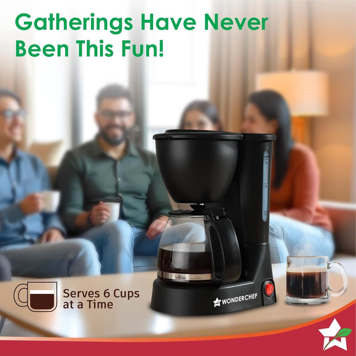 Wonderchef Swift Brew Coffee Machine for Home | 650W | Brew 6 Cups at a Time | Anti-Drip System | Keep Warm Plate | Borosilicate Glass Carafe | Compact Design | 2-Year Warranty - Image 3