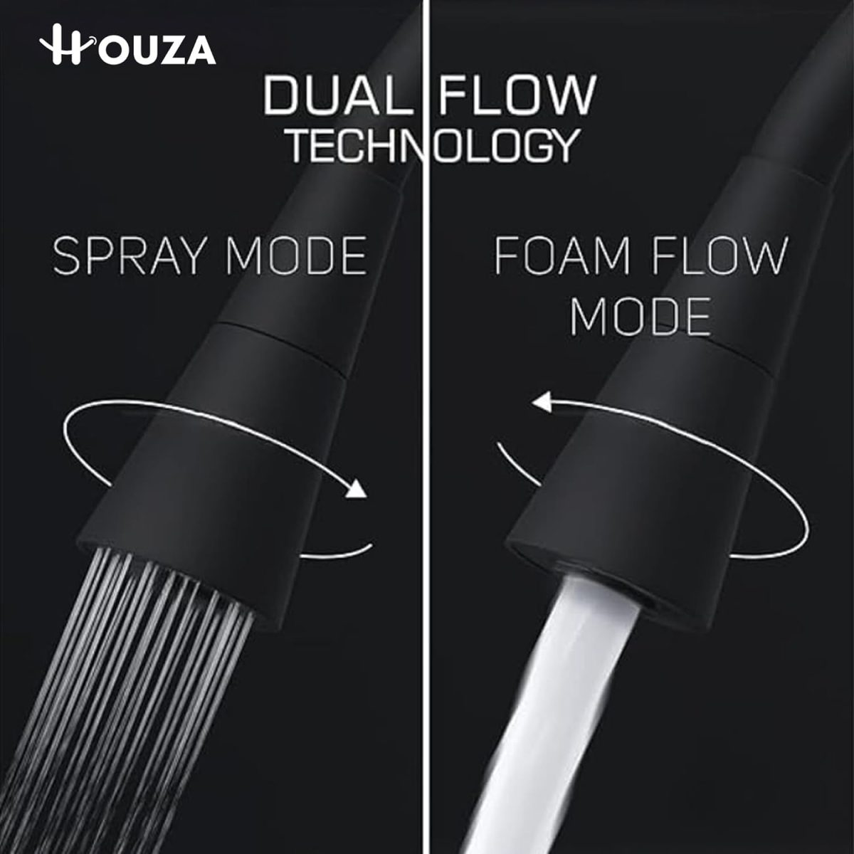 Houza Brass Sink Tap Faucet with 360 Degree Flexible Silicon Swivel Spout & Dual Flow Pattern Flow, Compatible for Hot or Cold Water for Kitchen Sink, Wash Basin, (Chrome Finish/Black) - Image 2