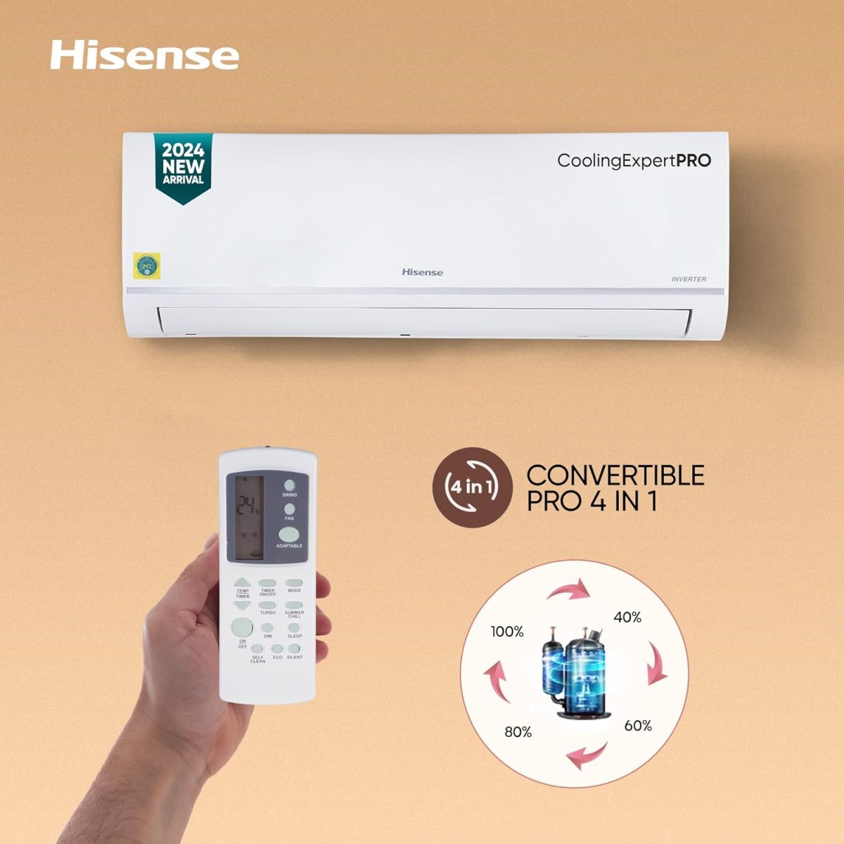 Hisense 1.0 Ton 3 star Inverter Split AC(Copper, 4-in-1 Convertible with Intelligent 4 modes, PM 2.5 filter, Anti corrosion, Self Clean, AS-12TR4R3BP1, White with Chrome Deco Strip) - Image 6