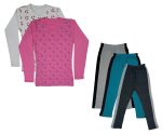IndiWeaves Girls Cotton Full Sleeve Printed T-Shirts and Cotton Capri 3/4 Pants (Grey,Green,Dark Grey,White,Pink,8-9 Years) Pack of 5