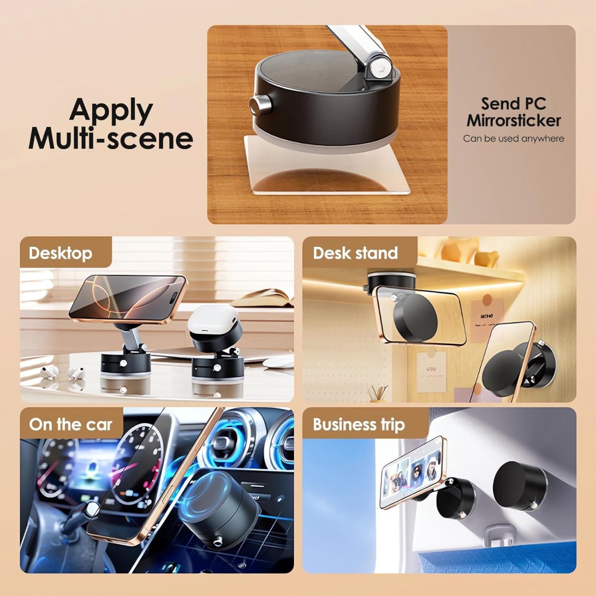 GadgetBite Magnetic Car Mobile Holder For Dashboard Vacuum Suction Phone Holder Mount Hand Free Magnetic Cell Phone Stand With Strong Grip Shockproof Suction Cup Mount For Car Gym Office Table - Black - Image 7
