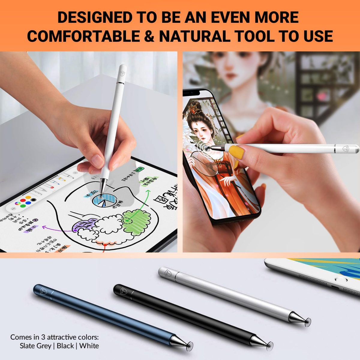 Tukzer Universal Stylus Pen for Smartphone/Tablet/iPad/Pro/Air/iPhone/iOS/Android/All Touch Screens Devices| Fine Point Disc Tip, Lightweight Aluminum Body Magnetic Cap Drawing Writing (White) - Image 9
