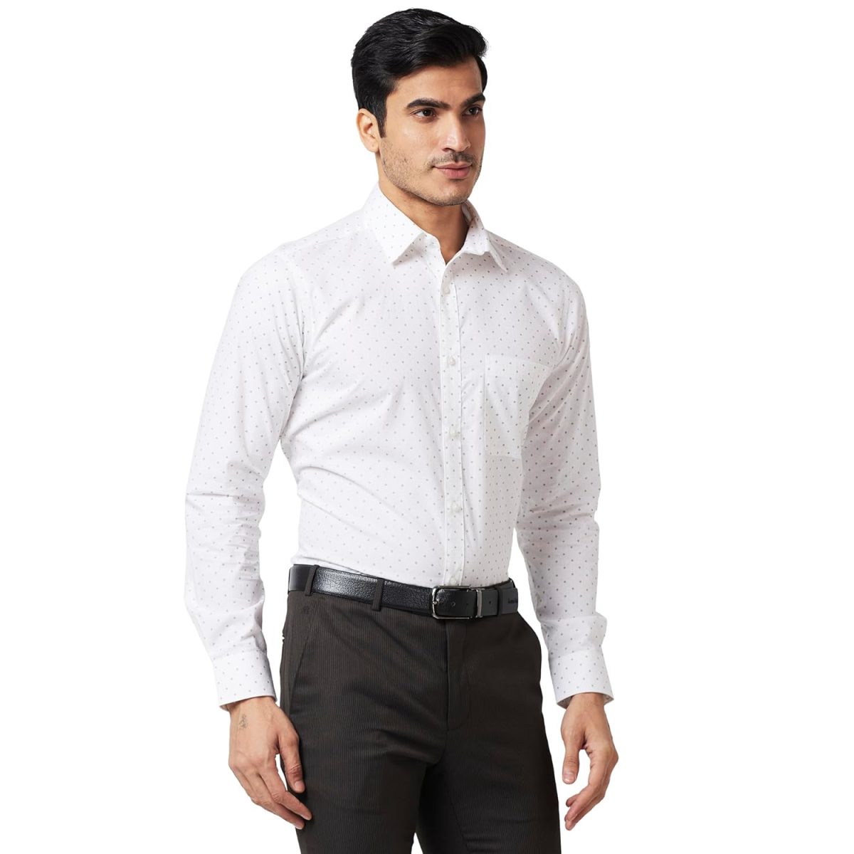 Raymond Men's Pure Cotton Print Pattern Slim Fit Semi Cutaway Collar Full Sleeve Formal Shirt - Image 2