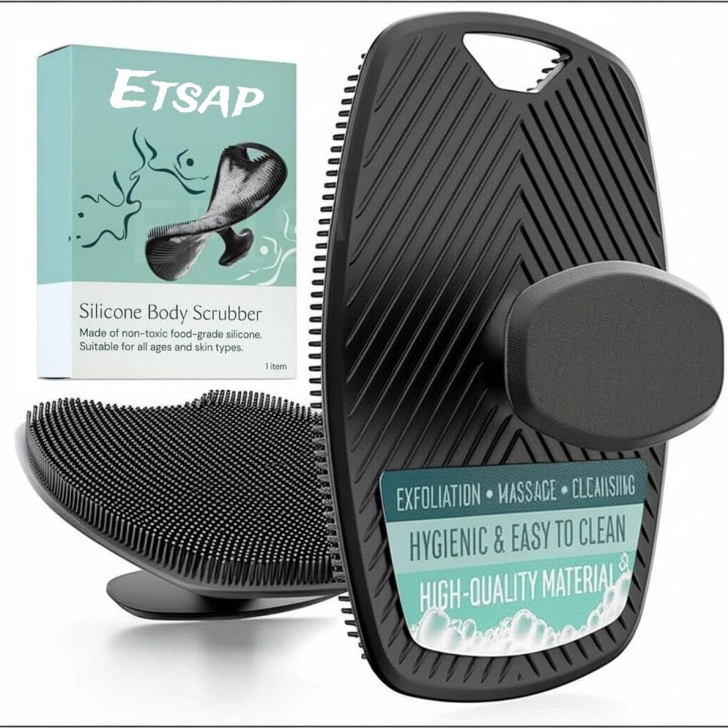 B-BUCKET Silicone Body Scrubber,Shower Scrubber for Nourishing Cleaning & Exfoliating Your Skin Lather Boosting Bristles with Ergonomic No-Slip Handle, Body Exfoliator for Men and Women bath brush
