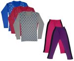 IndiWeaves Girls Cotton Full Sleeve Printed T-Shirts and Cotton Capri 3/4 Pants (Magenta,Purple,Blue,Maroon,Grey,14-15 Years) Pack of 5