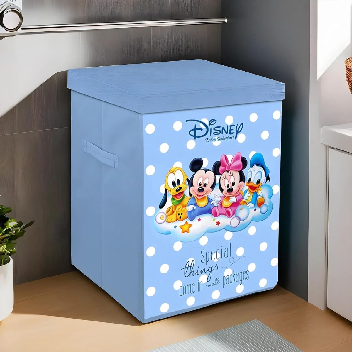 Kuber Industries Disney Kids Team Mickey Print Non Woven Fabric Foldable Laundry Basket|Toy Storage Basket|Cloth Storage Basket With Lid & Handles (Royal Blue) - Image 4