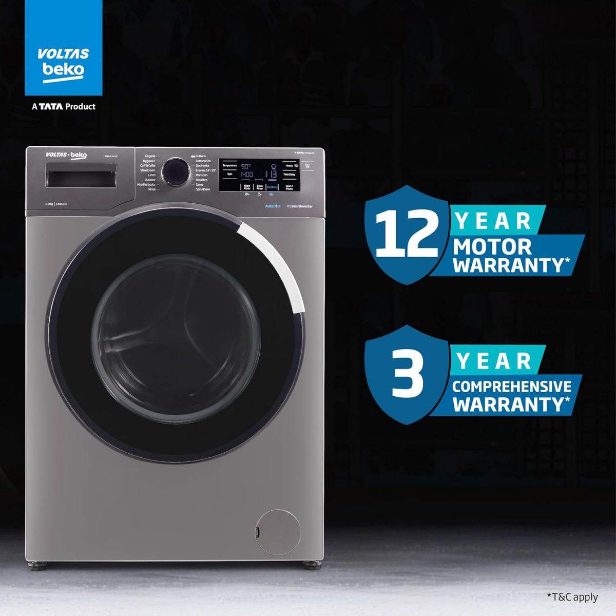 Voltas Beko 8.0kg, Inverter, 5 Star Front Load Washing Machine (WFL8014VTAP, Anthracite), Auto Dosing,Stain Expert - Image 14