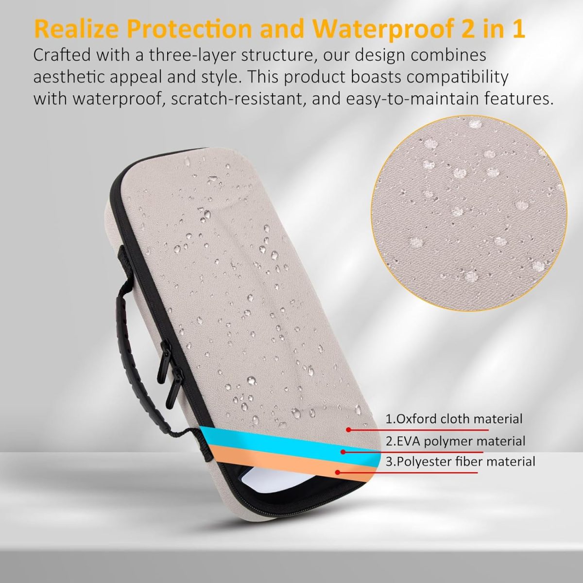 wonlince Hard Carrying Case for Sony PS5 Playstation Portal，Scratch-resistant portable organizer with mesh pocket，Stylish design for traveling，Off White - Image 6