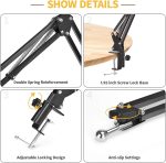 Sounce Lightweight Tabletop Stand Phone Holder, Metal Long Lazy Arm and Bracket for All Mobile for Video Recording, Streaming Video, Office, Compatible Upto 4-7 Inches [Black] - Image 3
